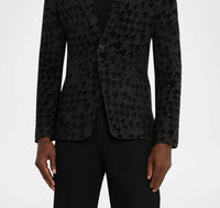 John Varvatos Kal Houndstooth Knit Blazer in charcoal - men's jacket