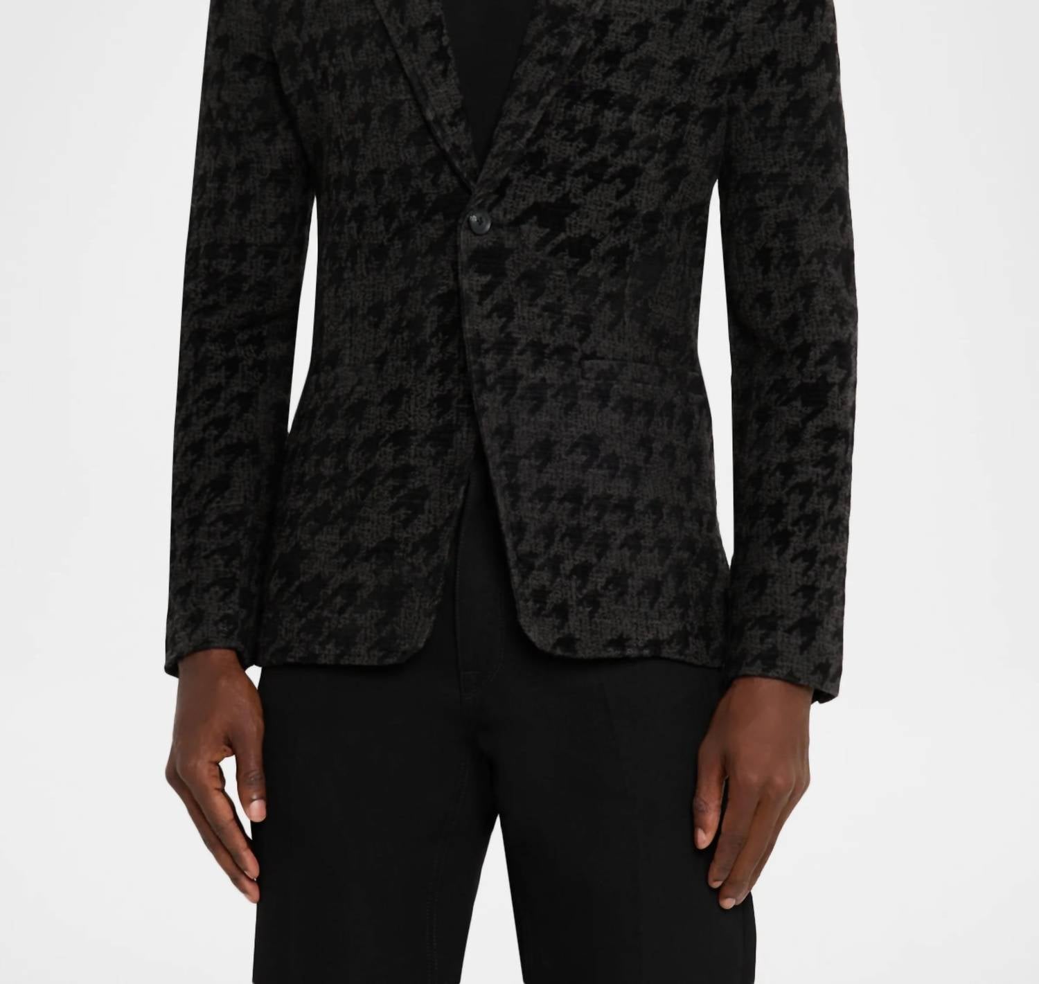 John Varvatos Kal Houndstooth Knit Blazer in charcoal - men's jacket