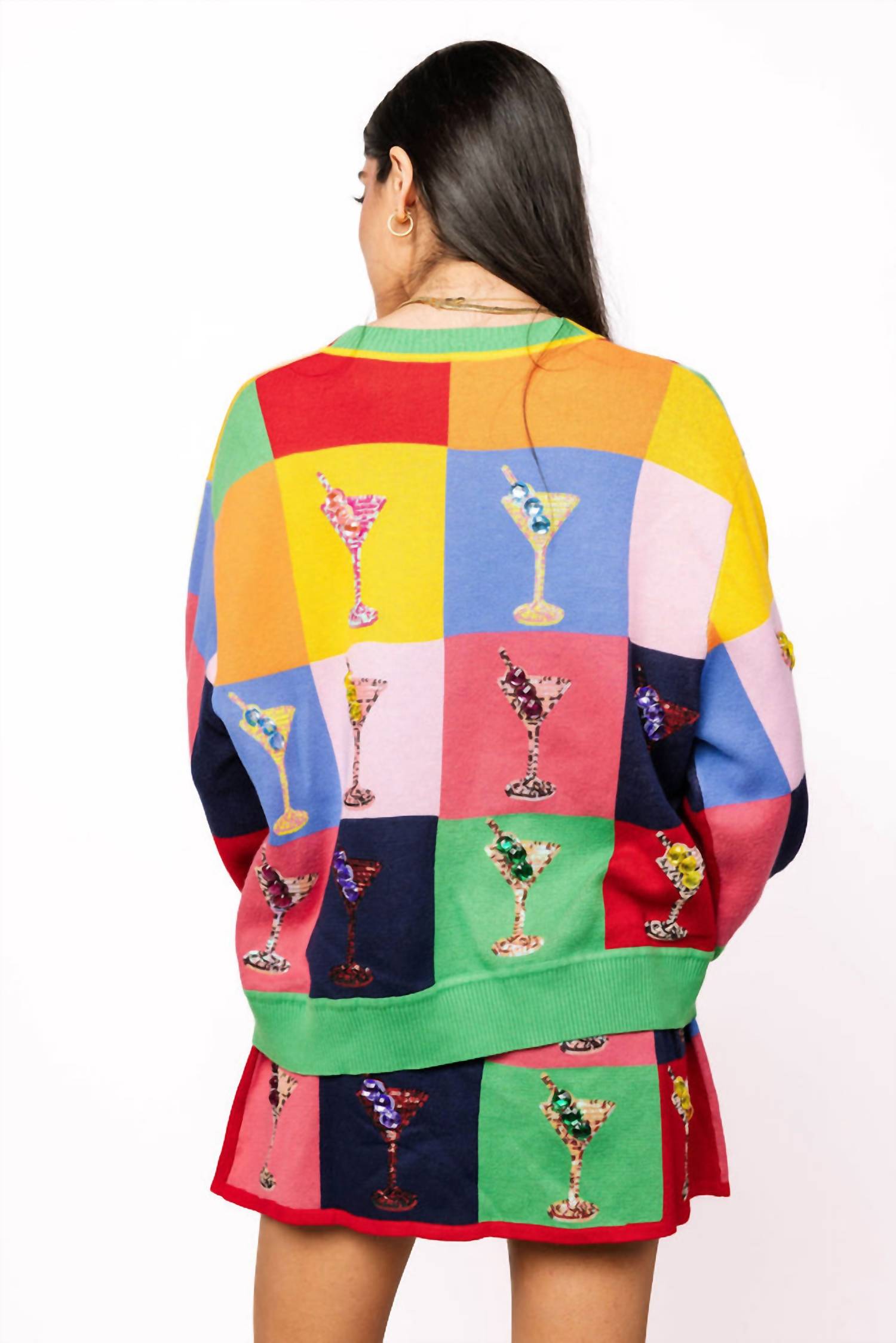 QUEEN OF SPARKLES Checkered Cosmo Sweater in multi - women's cardigan - detail view