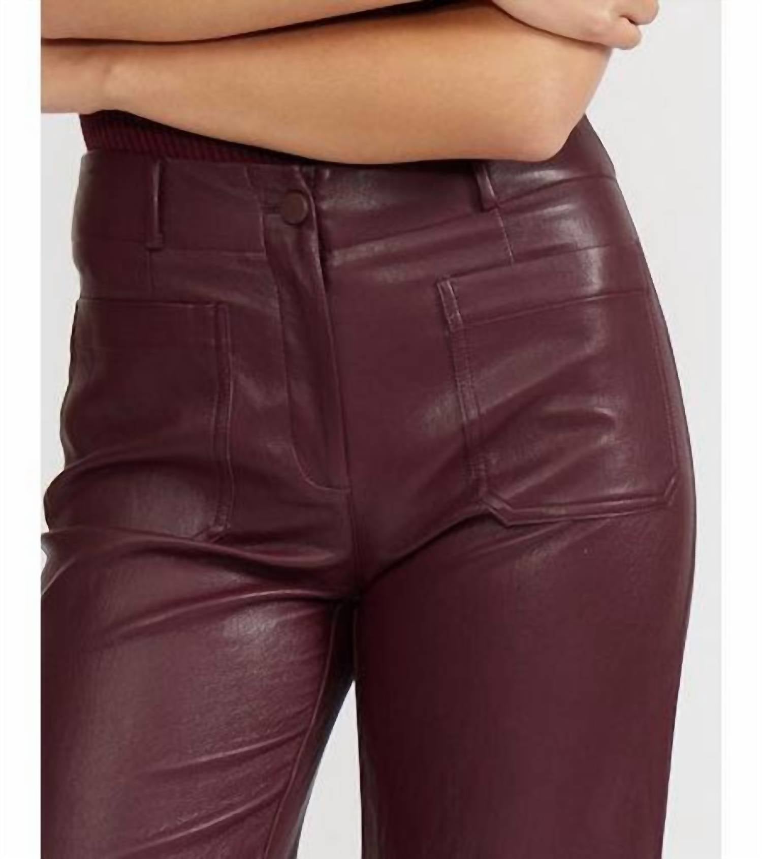 LUCY PARIS Reeve Leather Pants in burgundy - women's pants - view 4