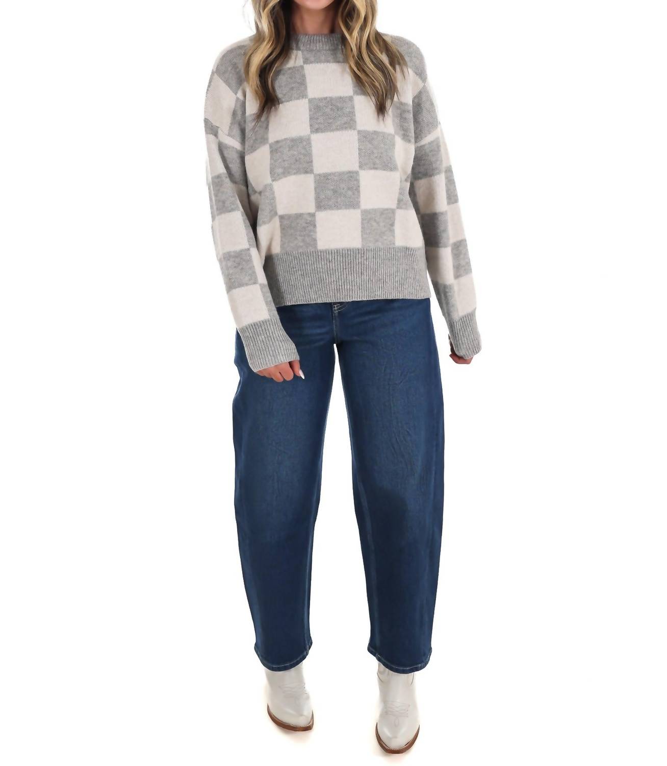 Miou Muse - September Sky Check Sweater