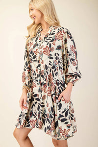 Gigio - Rachel Floral Print 3/4 Sleeve Shirt Dress