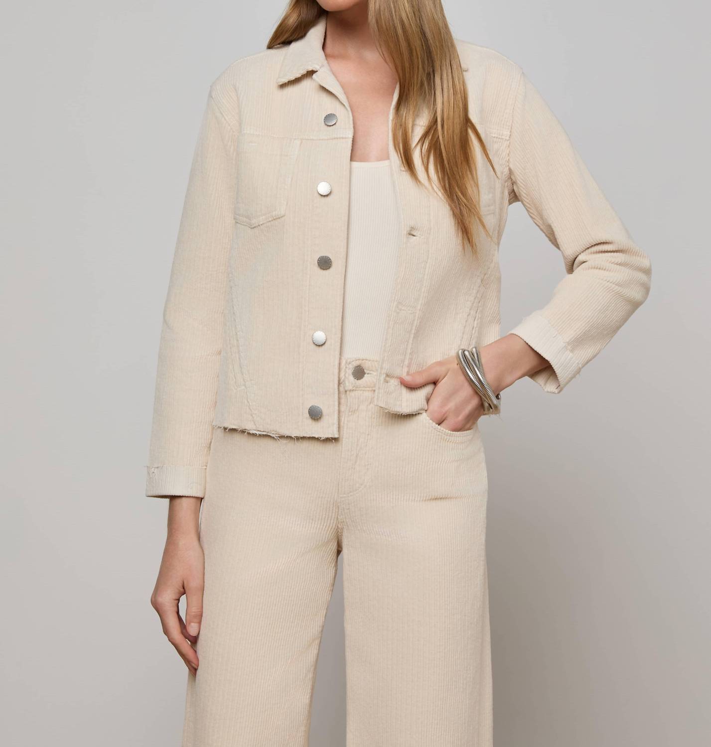 L'Agence Janelle Slim Raw Jacket in french vanilla 2 - women's jacket