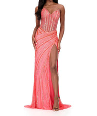 ASHLEYlauren Sweetheart Beaded Prom Dress in electric pink - women's dress