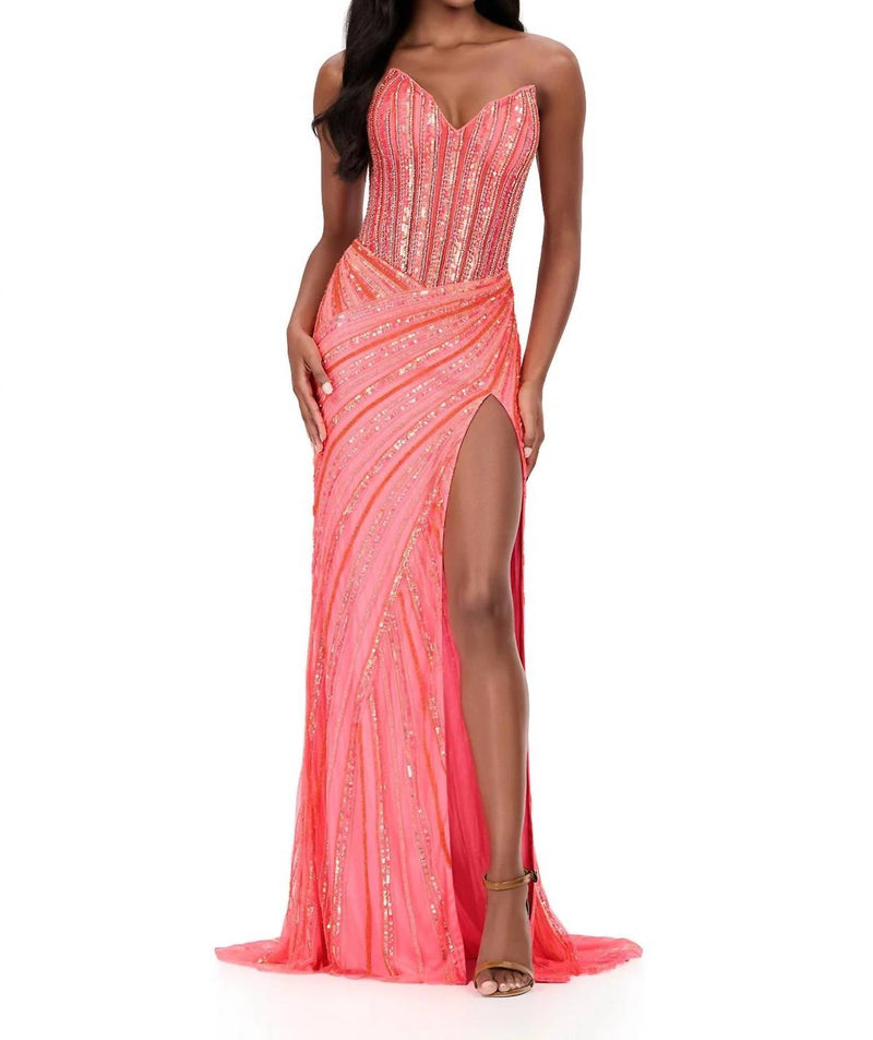 ASHLEYlauren Sweetheart Beaded Prom Dress in electric pink - women's dress