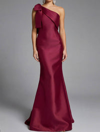 Jovani - One-shoulder Mermaid Gown With Bow Detail
