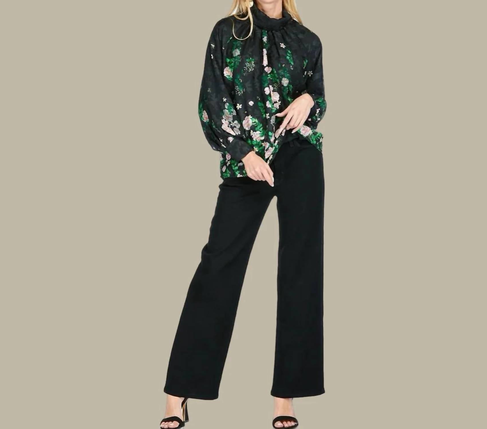 Jade - Secret Garden Roll Neck Blouse