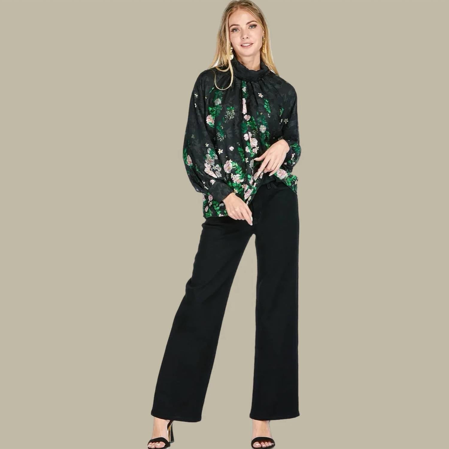 Jade - Secret Garden Roll Neck Blouse