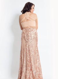 Rachel Allan - Plunging Neckline Sequin Prom Dress - Plus