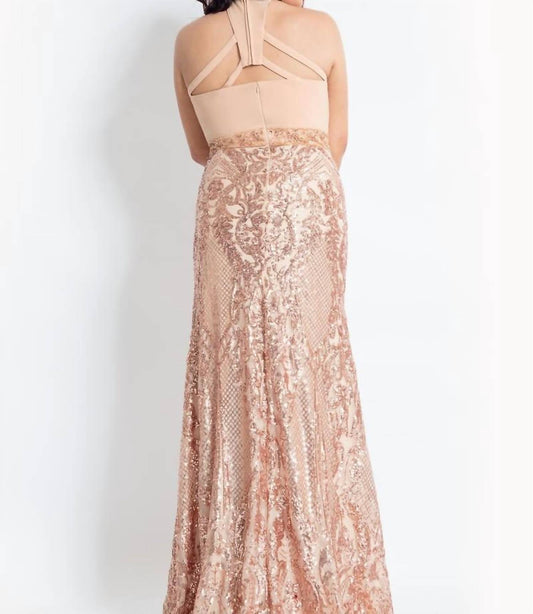 Rachel Allan - Plunging Neckline Sequin Prom Dress - Plus