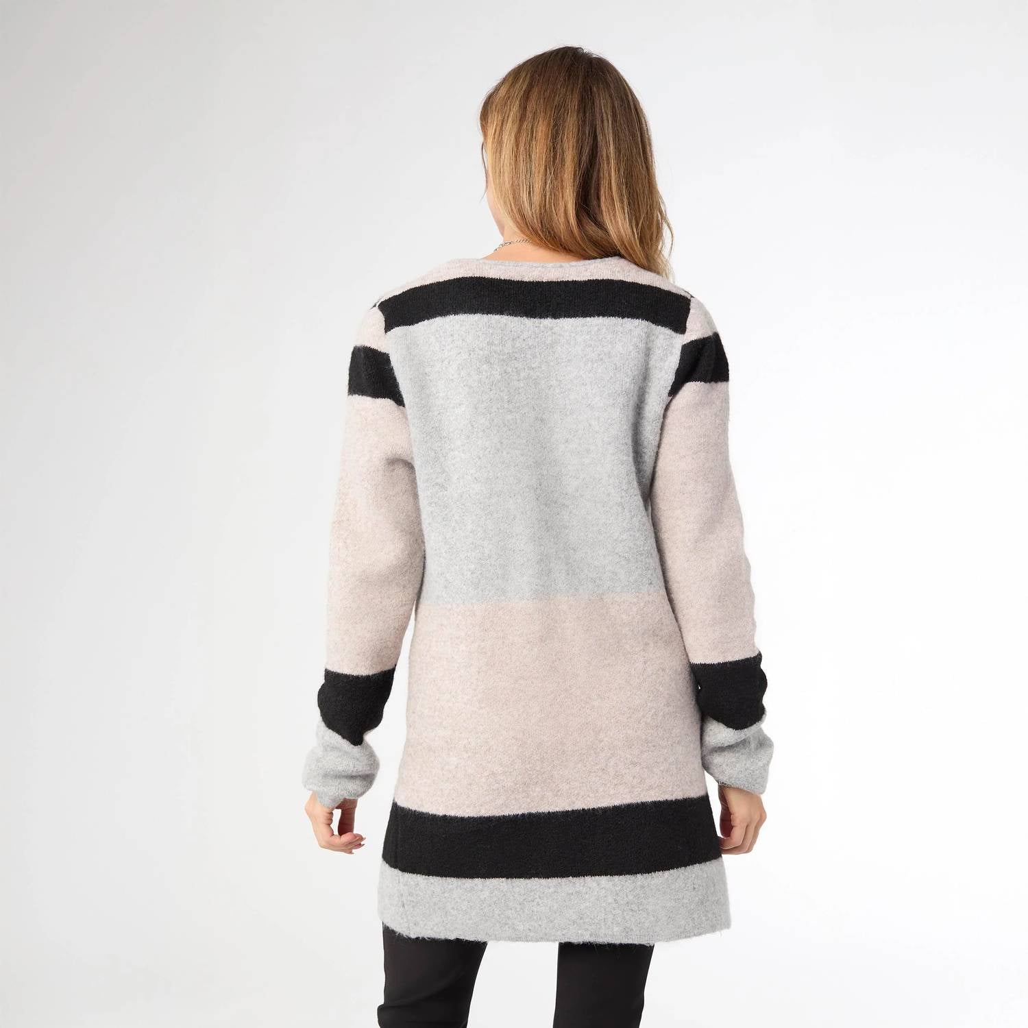 COCO + CARMEN Liz Open Cardigan With Front Pockets in natural black - women's cardigan - detail view
