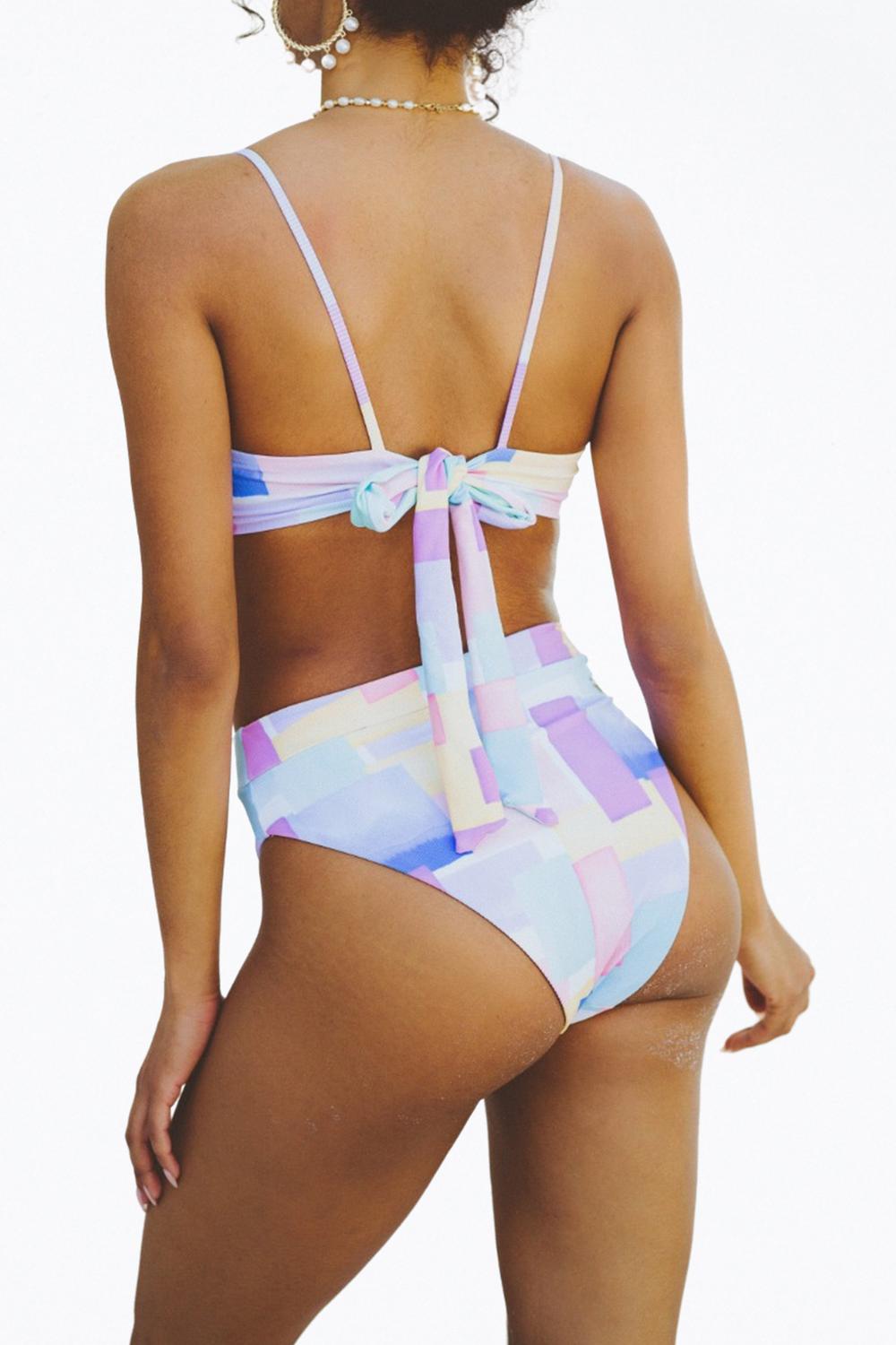 DOVE RETRO RIBBED HIGH-LEG BIKINI BOTTOM