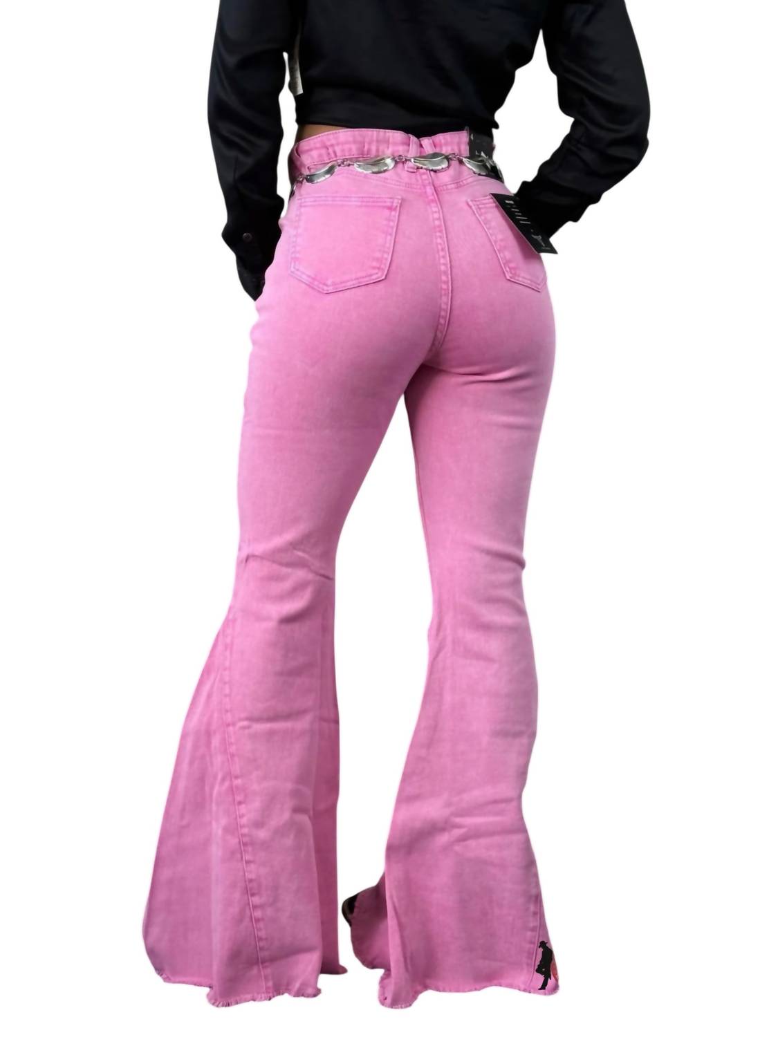 Lucky & Blessed Stone Wash High Rise Flares Jeans in pink - women's jeans - alternate view
