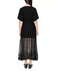 SEA Diane Lace Knit Combo Dress in black - women's dress - alternate view