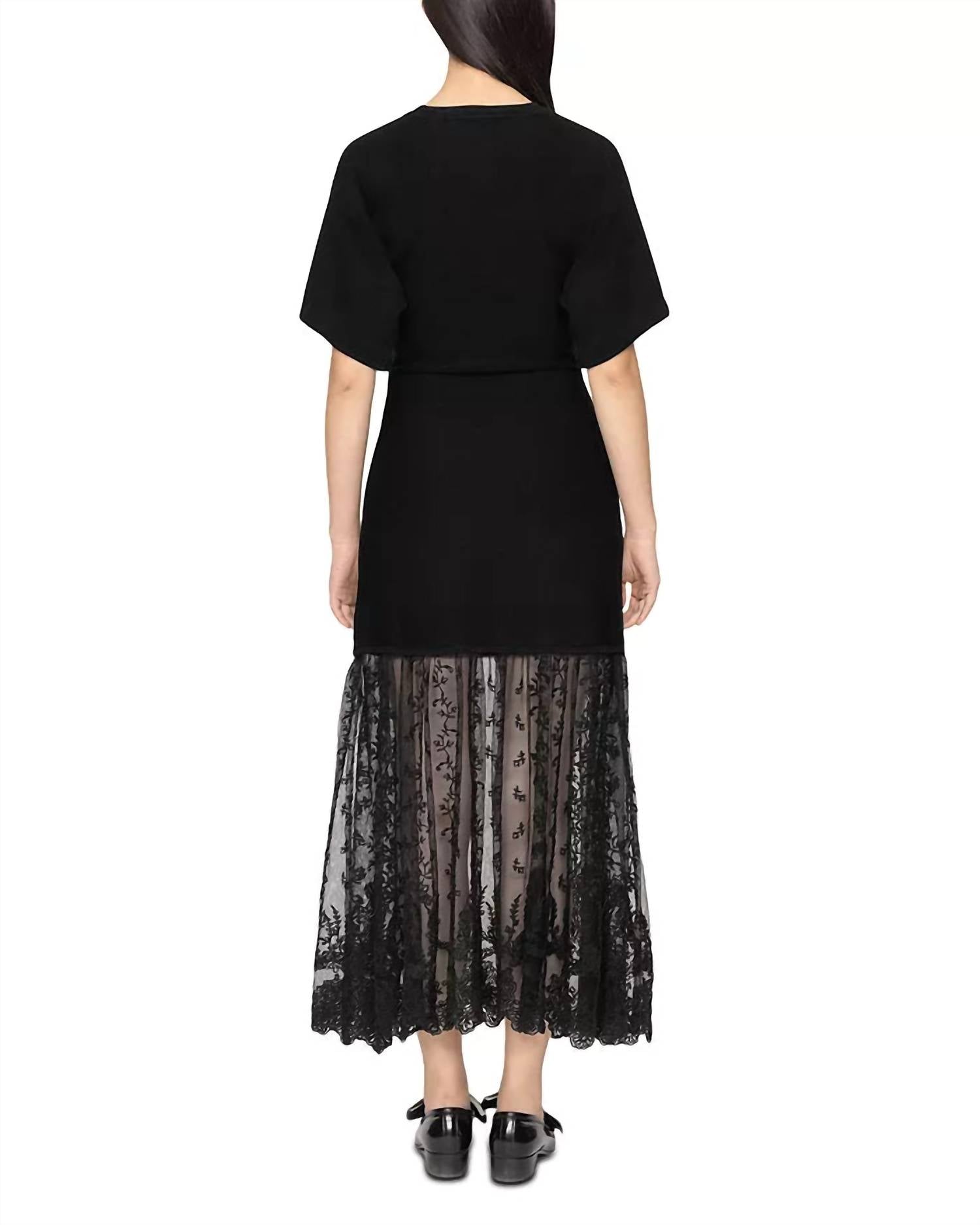 SEA Diane Lace Knit Combo Dress in black - women's dress - alternate view
