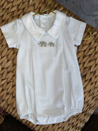 Baby Loren - Baby's Elephants Hand Embroidered Bubble Romper
