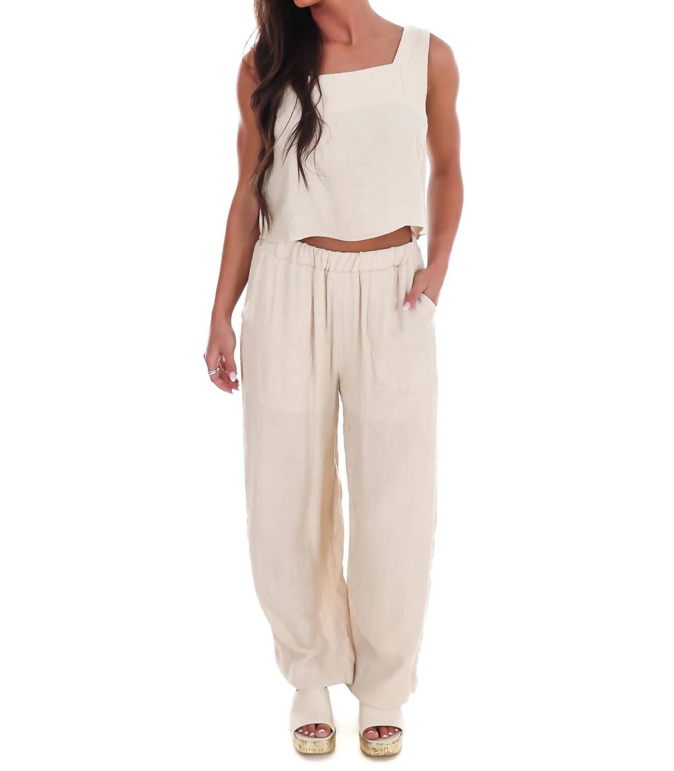 Blu Pepper - Breezy Escape Square Neck Top And Wide Leg Pants Two Piece Set