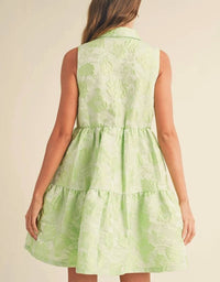&merci Button Down Texture Sleeveless Mini Dress in lime - women's dress - alternate view