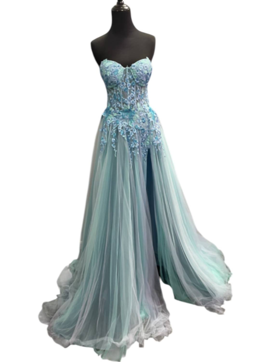 Jovani - Strapless Embroidered Corset Gown