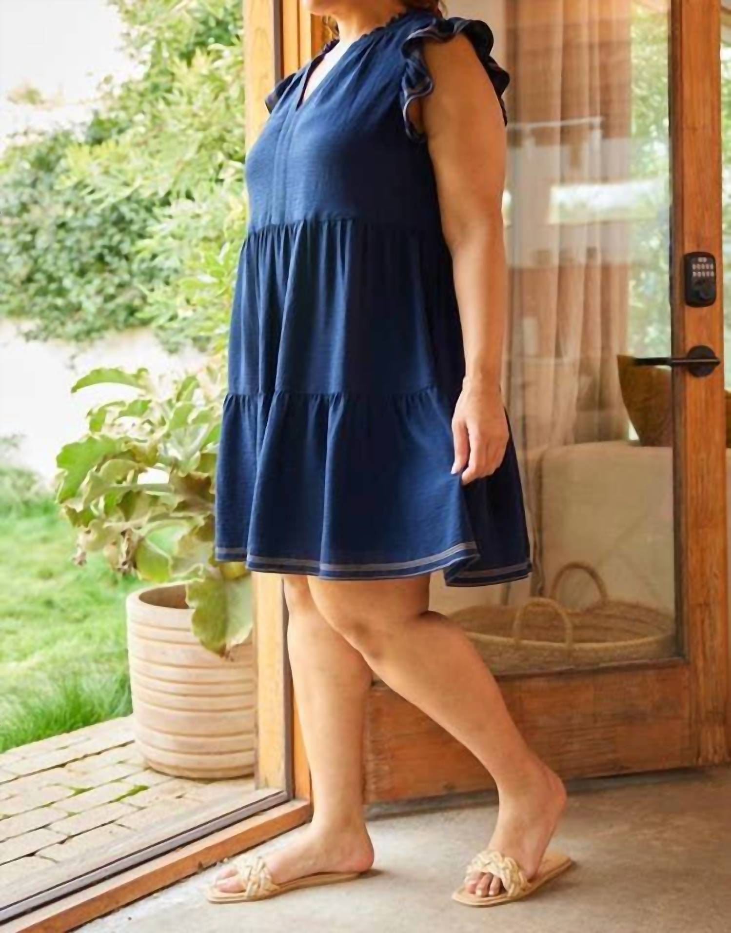 Skies Are Blue - Contrast Stitch Tiered Babydoll Dress