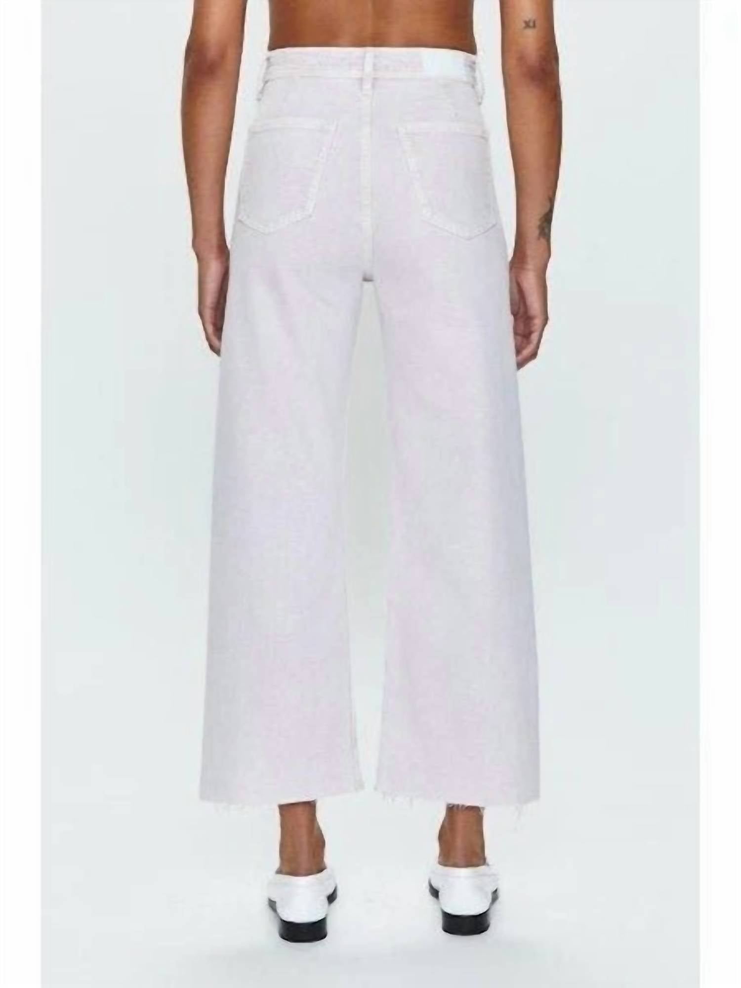 PISTOLA Penny Crop High Rise Wide Leg Denim Pants in lavendar haze snow - women's pants - detail view