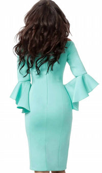 Jovani - Scuba Bell Sleeve Knee Length Dress