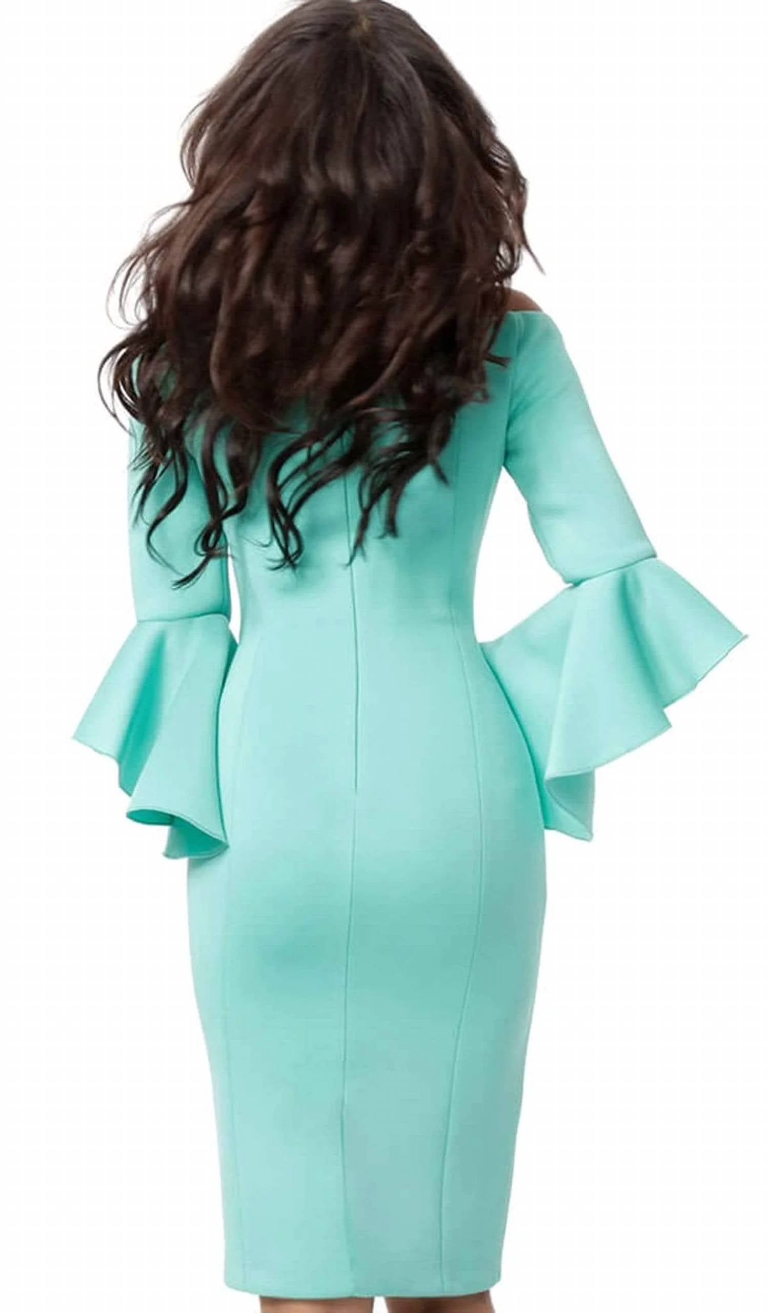 Jovani - Scuba Bell Sleeve Knee Length Dress