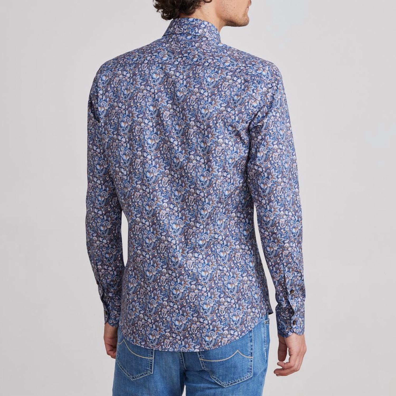Emanuel Berg Marseille Paisley Print Shirt in dark blue - men's shirt - detail view