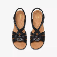 Clarks Women's Tuleah Cross Sandal in black leather - women's sandal - detail view