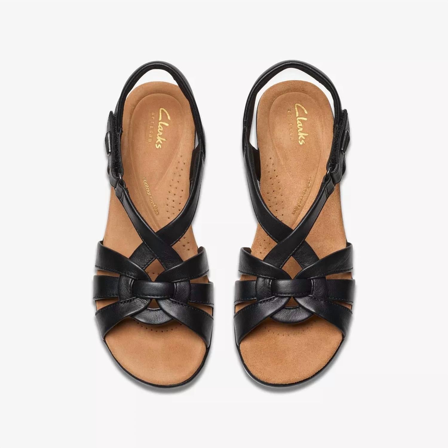 Clarks Women's Tuleah Cross Sandal in black leather - women's sandal - detail view