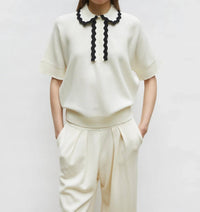 Molli - Rickrack Collar Loose-fitting Knit Top
