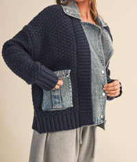 Klesis - Cora Denim Contrast Cable Knit Sweater