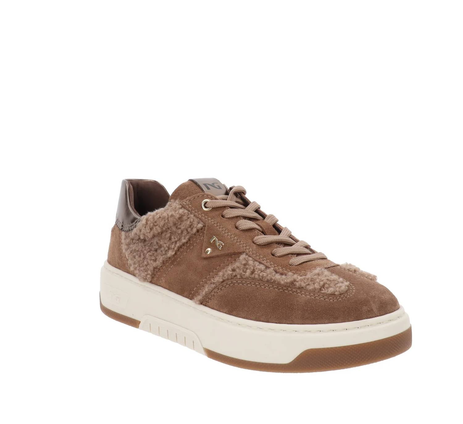 NeroGiardini Women's Velour Curly Mou Sherpa Sneaker in brown - women's sneaker - detail view