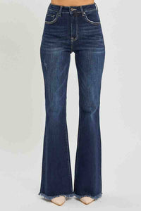 Risen - High Rise Flare Frayed Hem Jeans