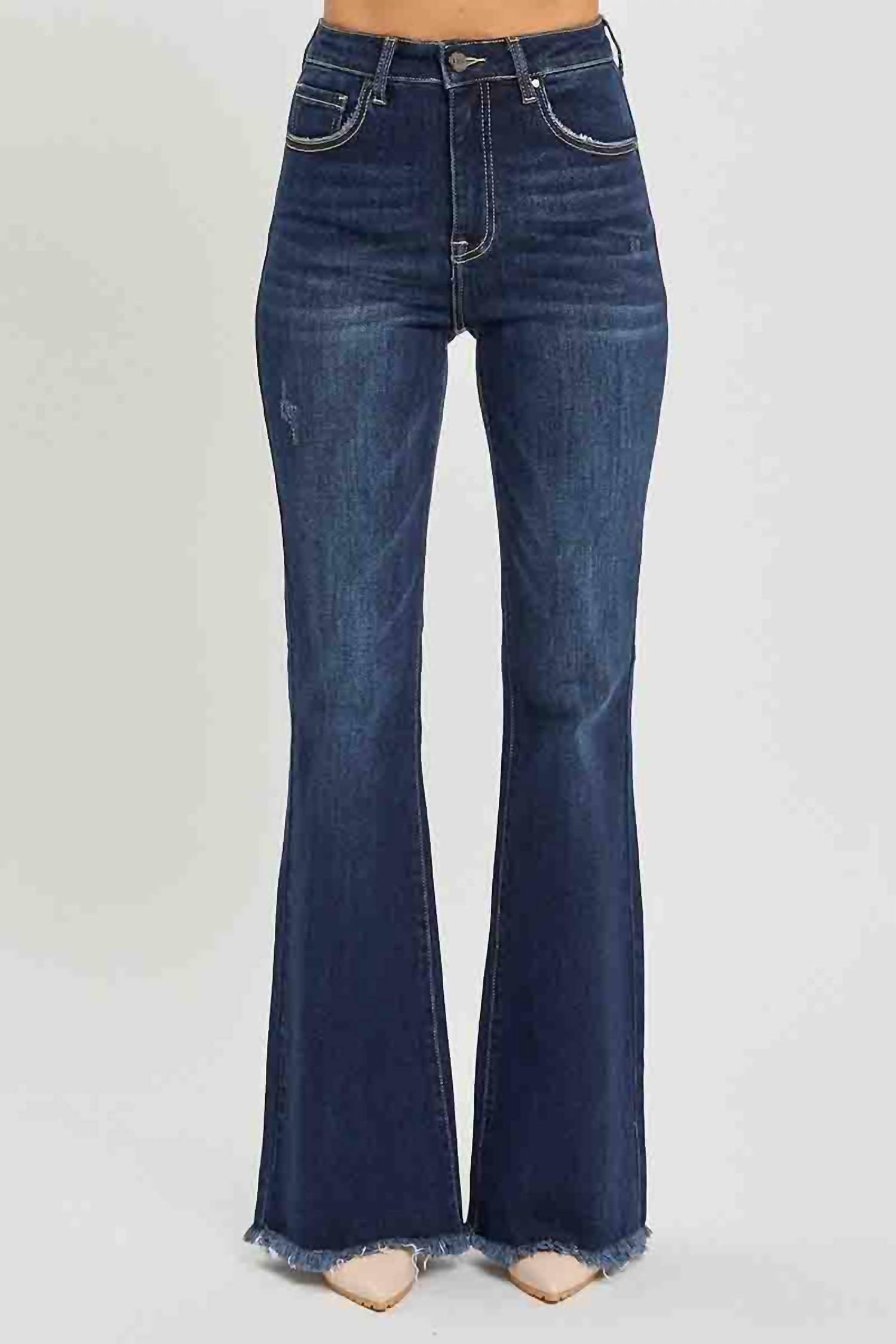 Risen - High Rise Flare Frayed Hem Jeans