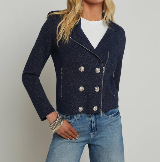 L'Agence - Chia Metallic Knit Biker Jacket
