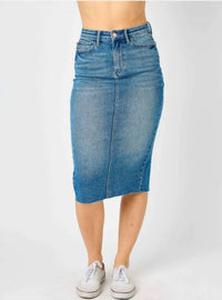 Judy Blue - BACK SLIT MID LENGTH SKIRT