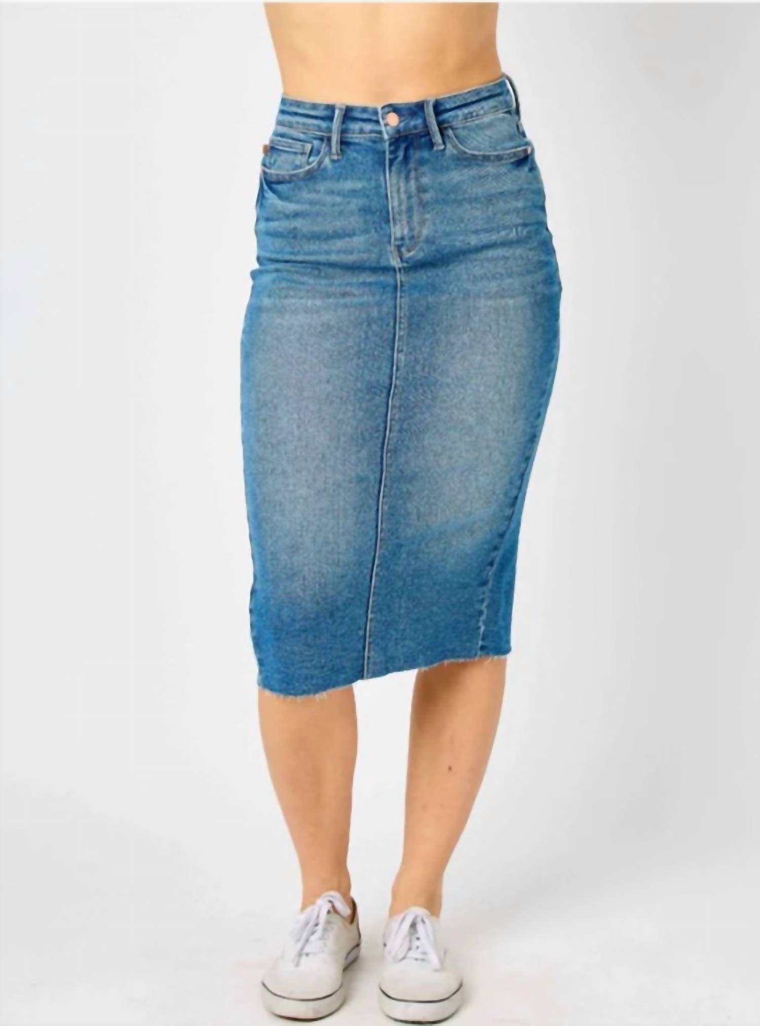 Judy Blue - BACK SLIT MID LENGTH SKIRT