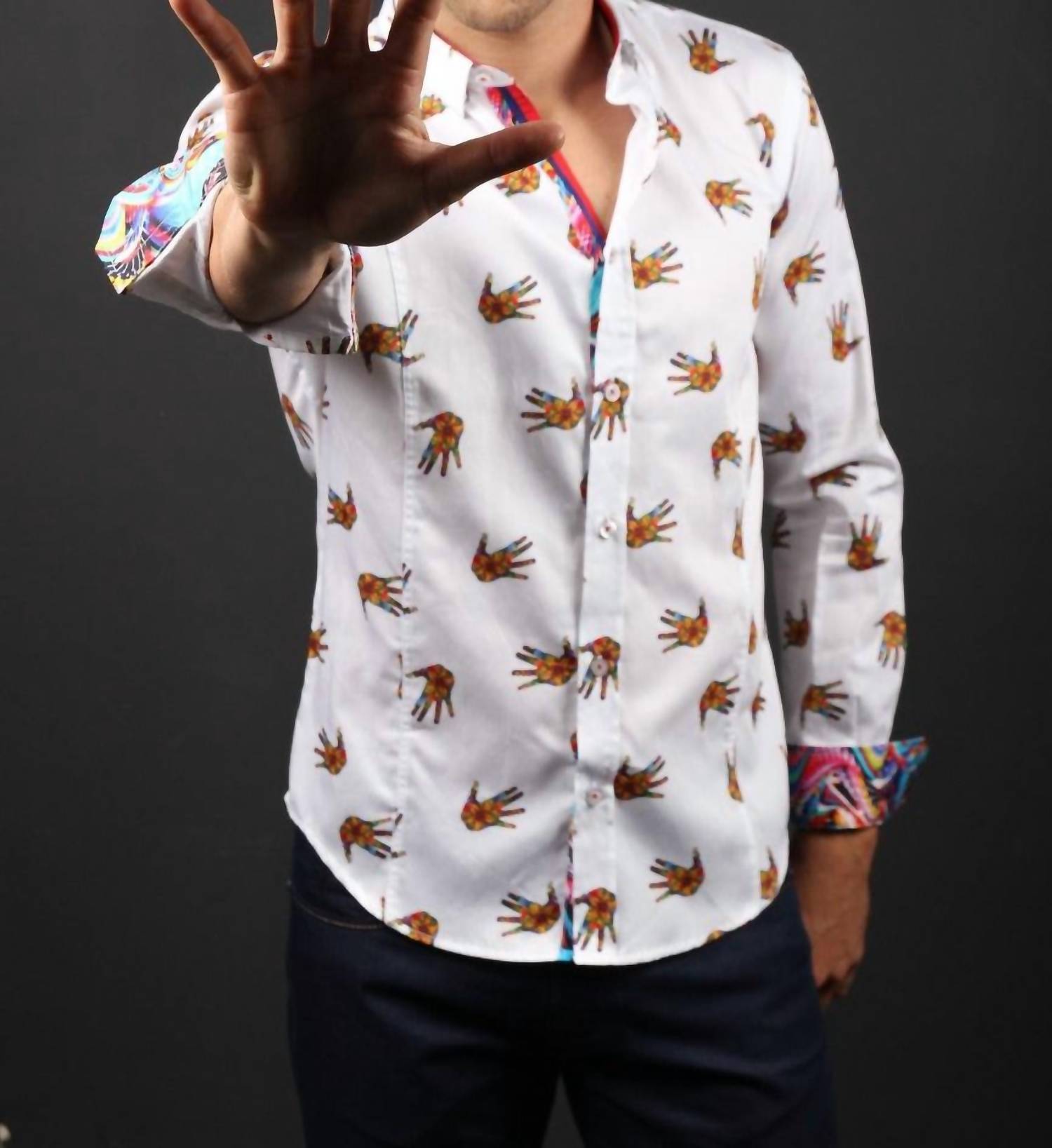 Eight X - Print Button Down Shirt With Trim
