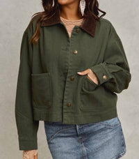 So Me - Cropped Barn Jacket With A Corduroy Collar