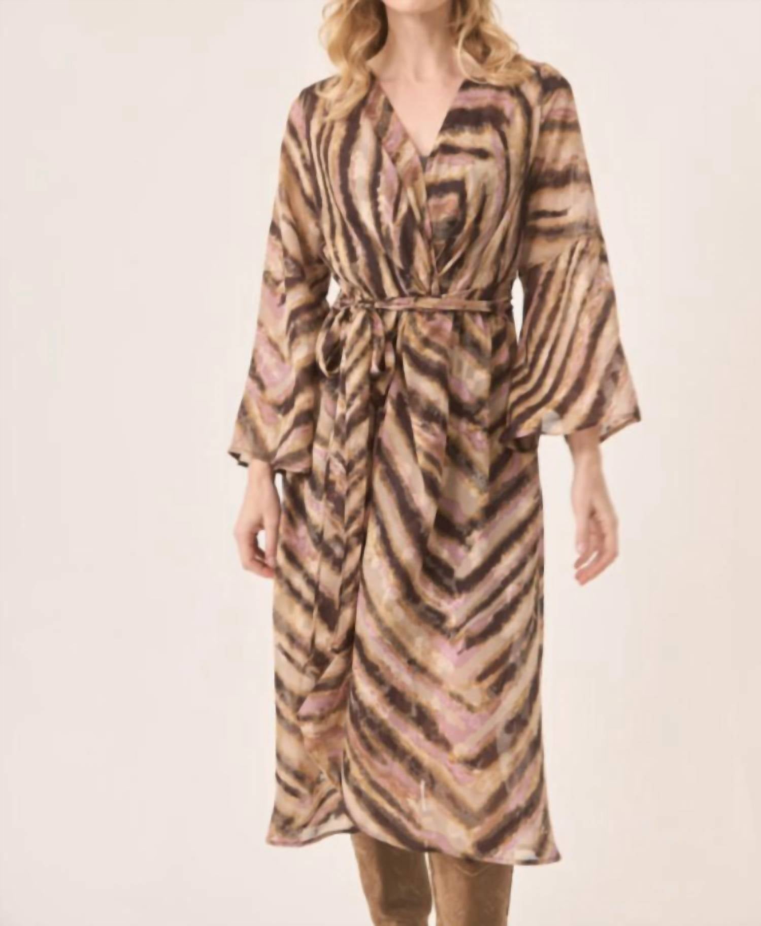 Nekane NKN Fluid Tie Waist Wrap Dress in sand - women's dress