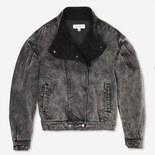 Something Navy - Teddy Denim Moto Jacket