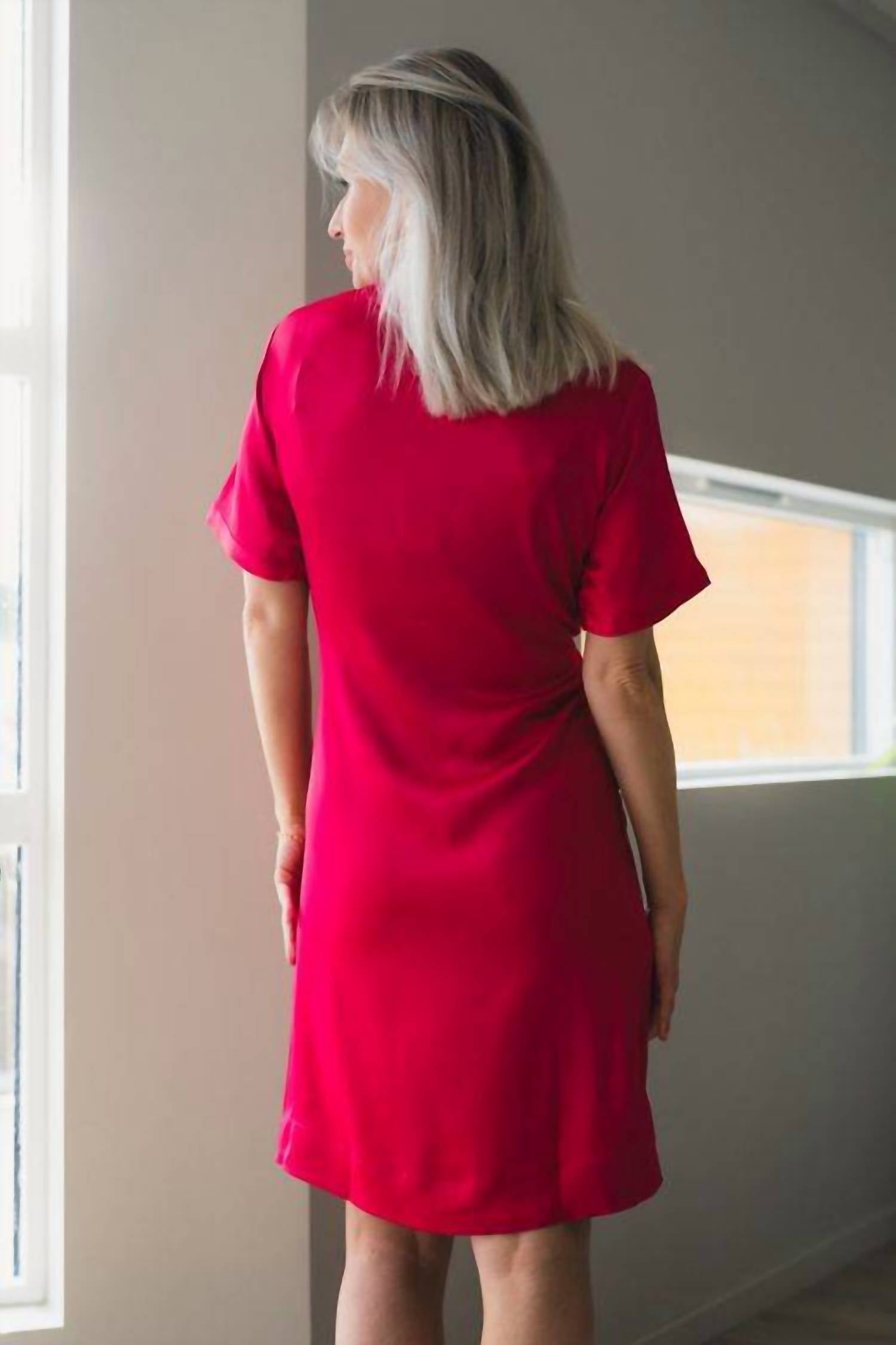 Karmamia Women's Blair Short Dress in semi rich deep pink - women's dress - detail view