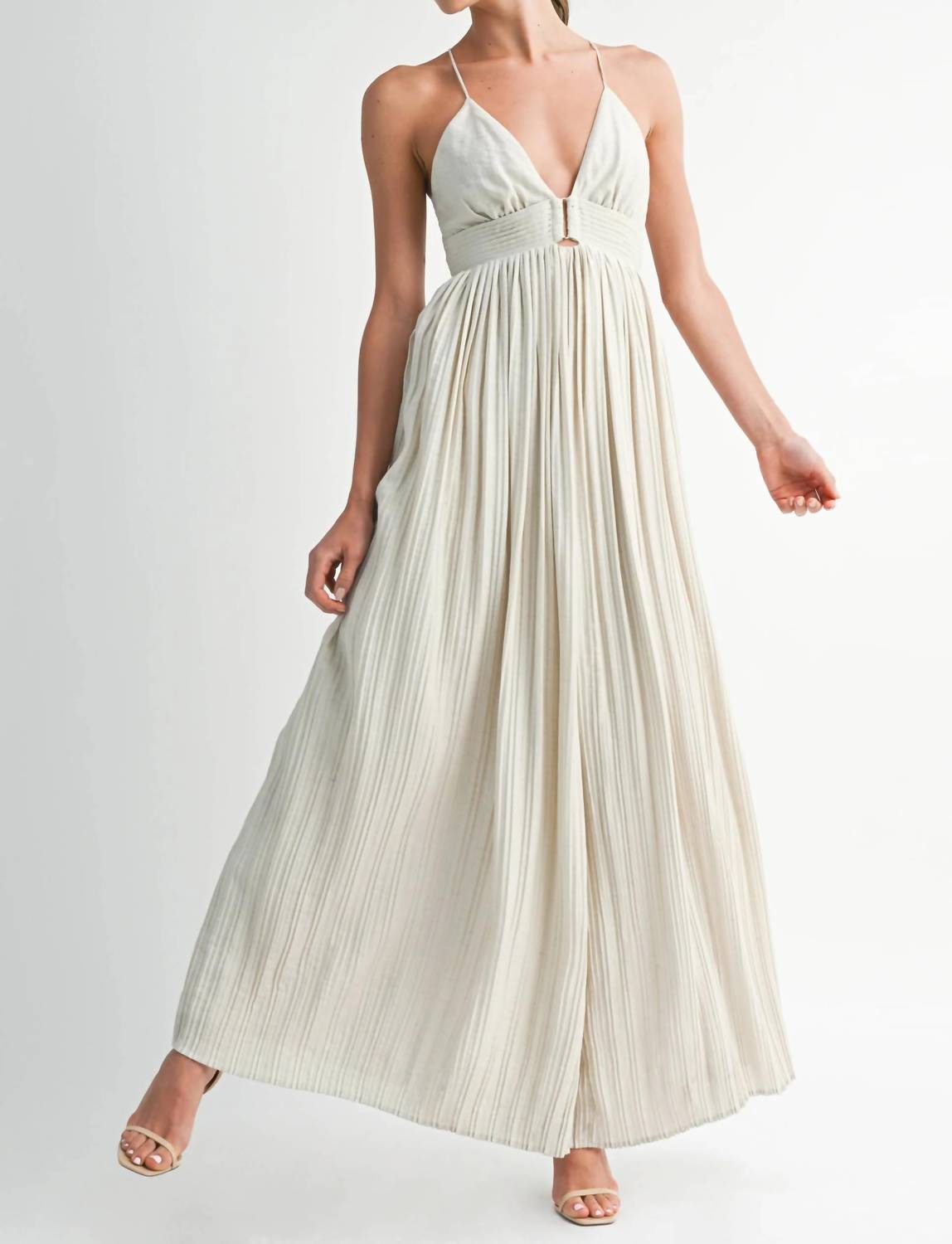 Endless Blu. - Golden Grace Wide Leg V-neck Jumpsuit