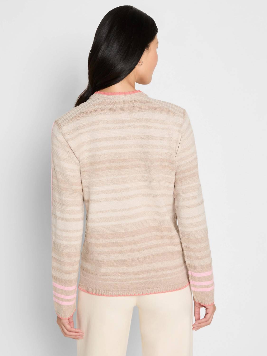 Nic + Zoe V Neck Sweater With Braided Sides in neutral multi - women's sweater - detail view