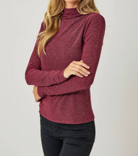 Mystree - Knit Mock Neck Long Sleeve Top