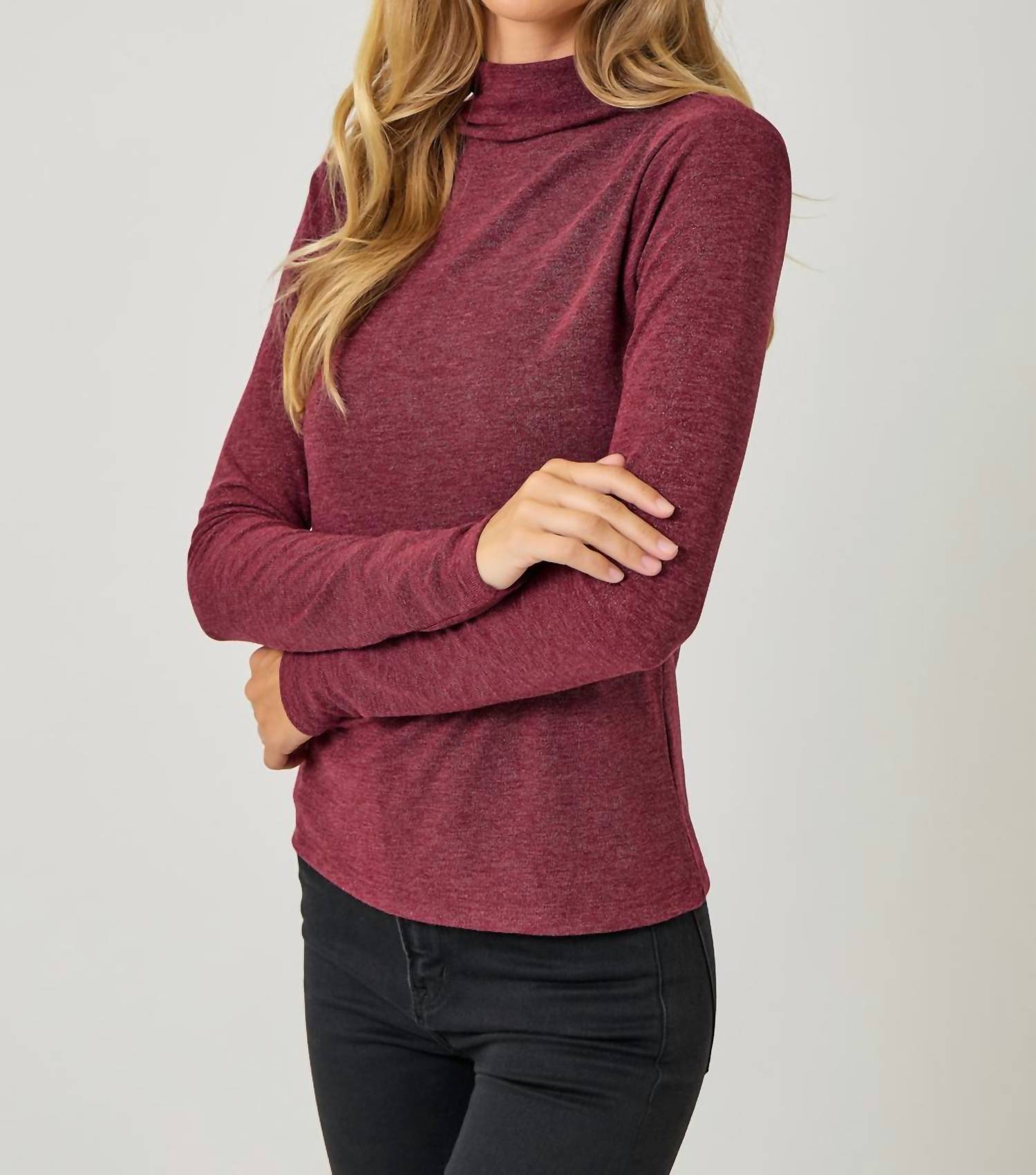 Mystree - Knit Mock Neck Long Sleeve Top