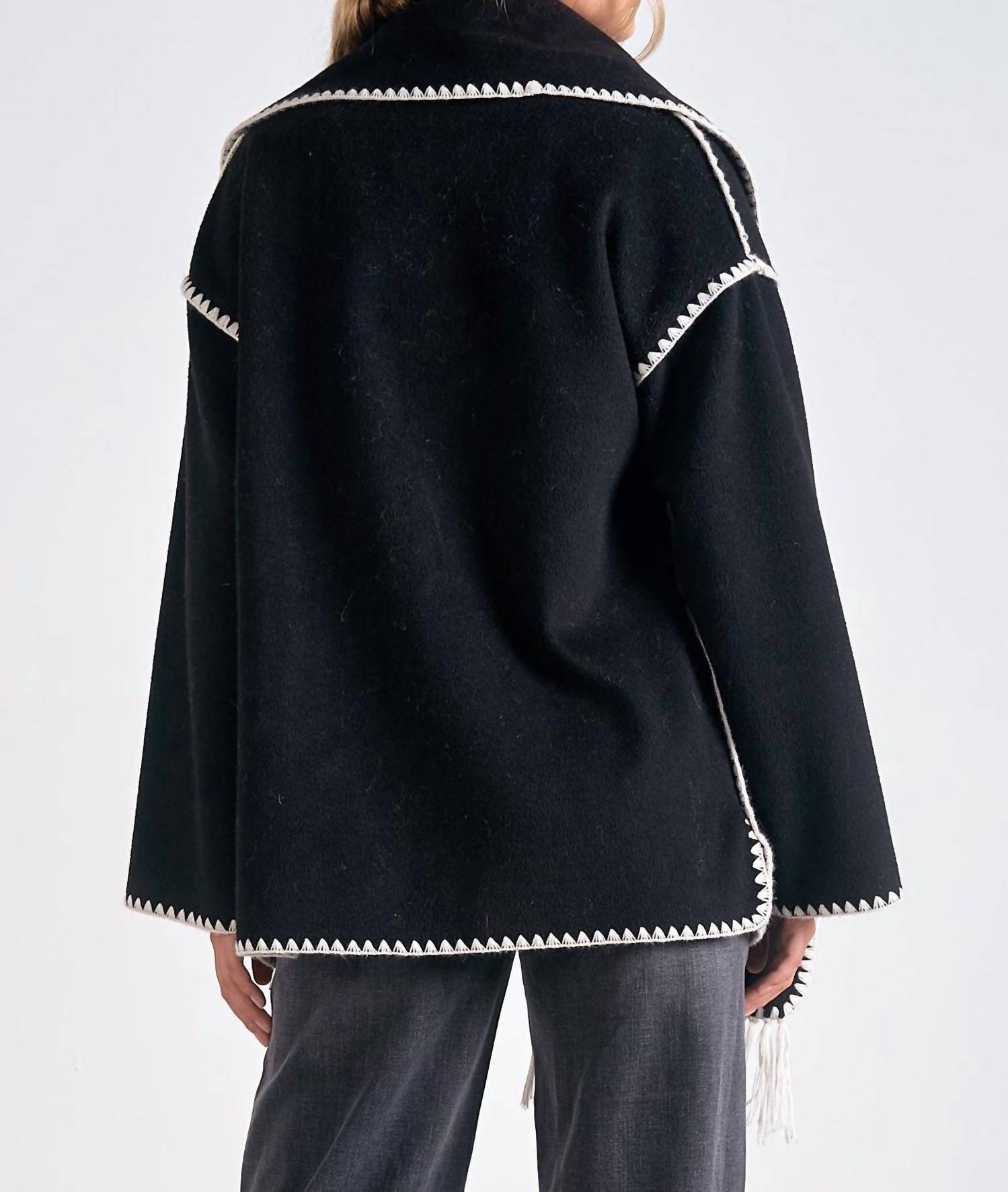 ELAN Olivia Stitch Jacket with Scarf in black - women's jacket - detail view