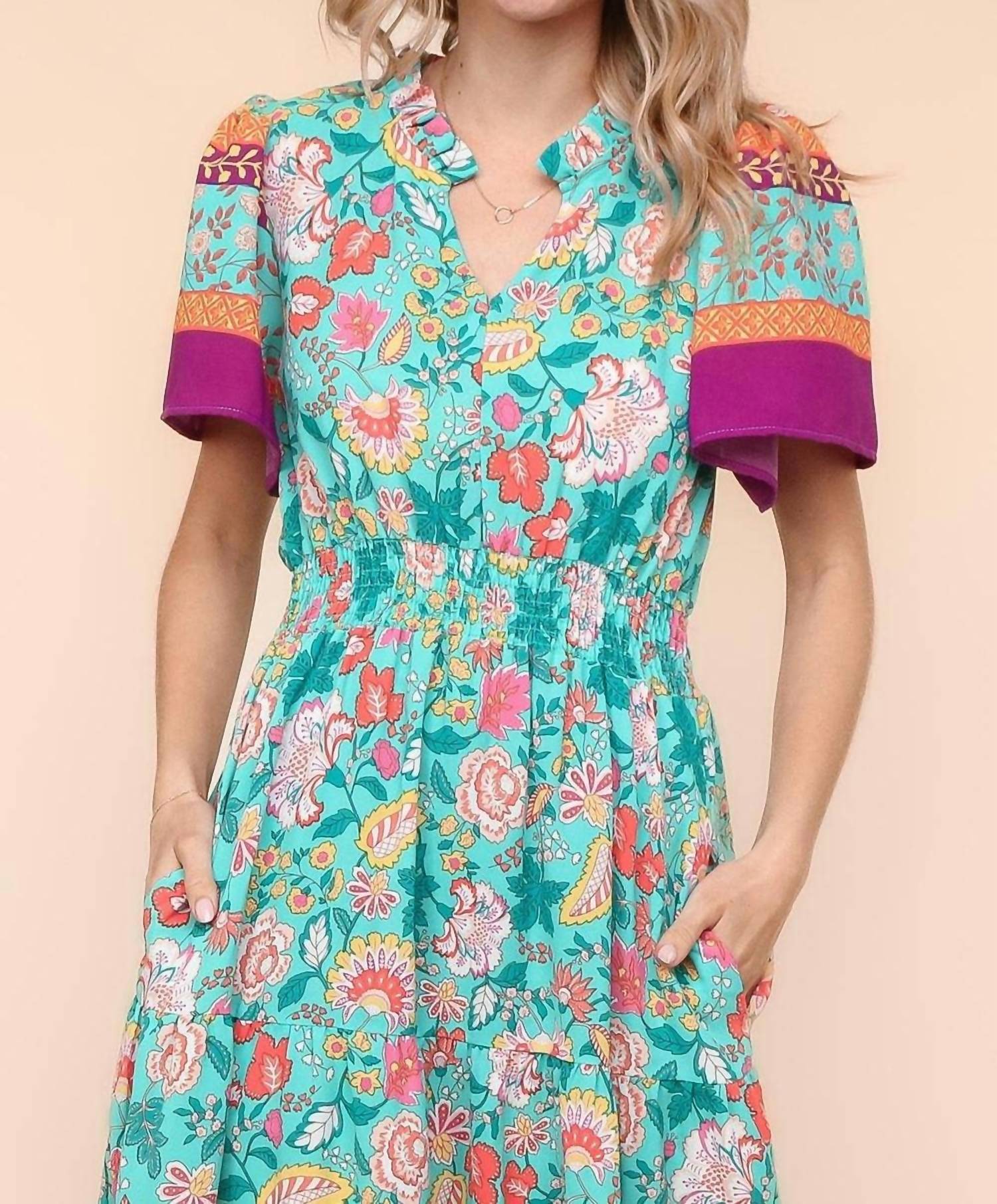 Haptics Floral Border Print Maxi Dress in mint - women's dress - view 5