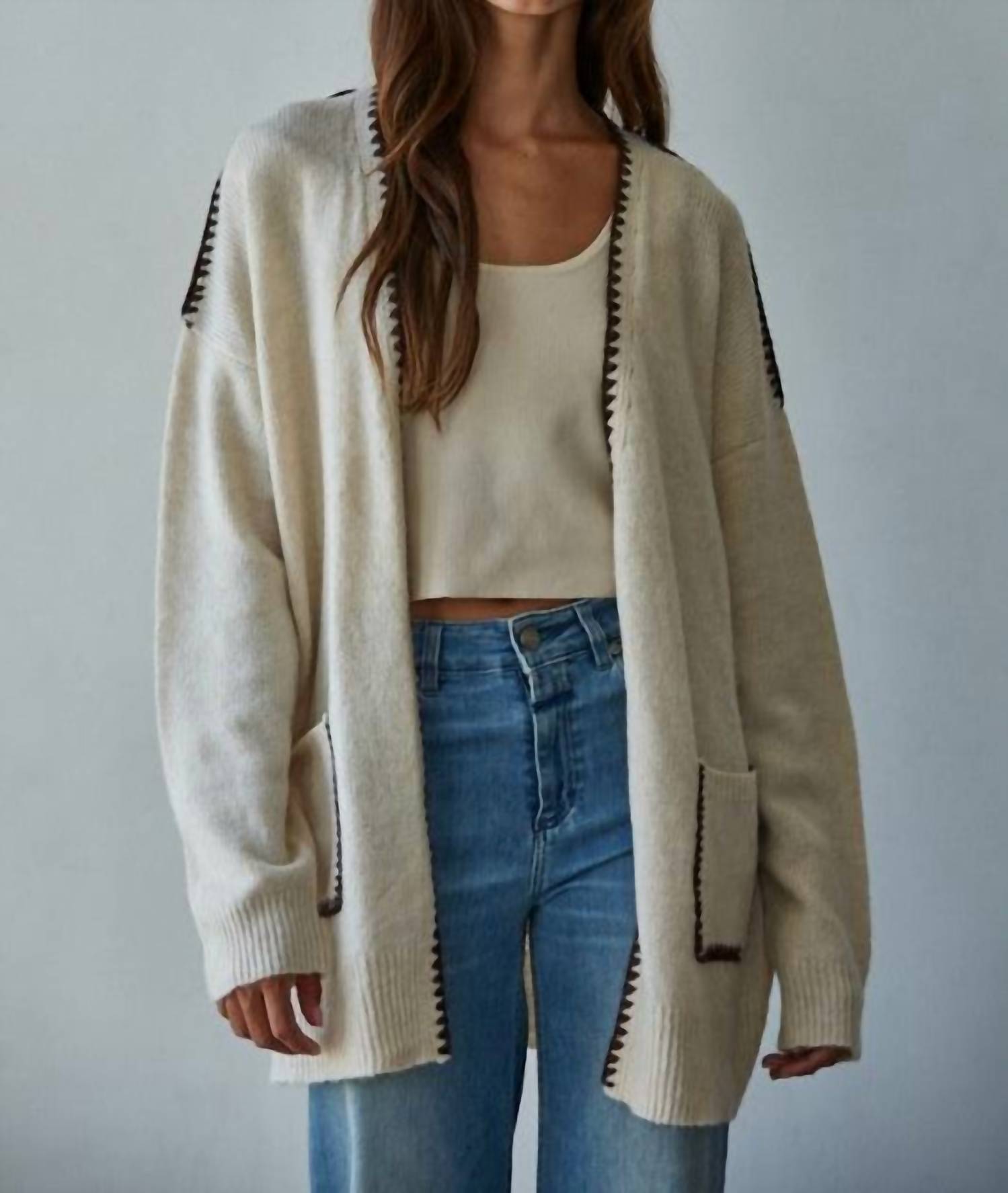 By Together - Lotte Contrast Stitch Cardigan
